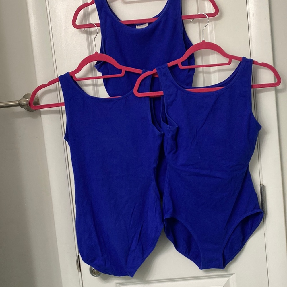 3 Capezio Ballet Tank Leotard Royal Blue Bodysuit Womens Large Dance Yoga